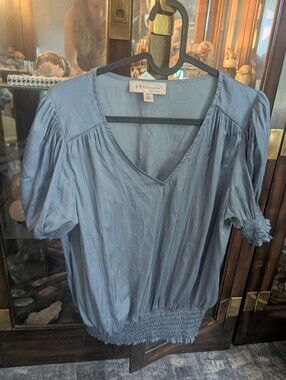 Philosophy Dusty Blue V-Neck Puff Sleeve Blouse